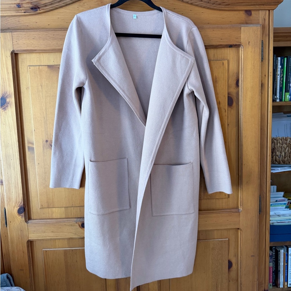 Elegant Beige with Pink Hue Women's Sweater Coat